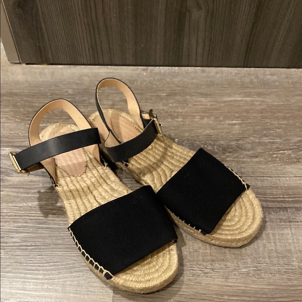 J. Crew black and Tan Espadrille Shoes with Jute Sole